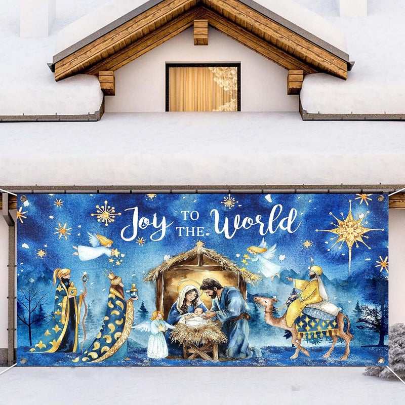 DZLGC Christmas Nativity Garage Door Decoration Cover, Large Christmas Jesus Birthday Garage Door Banner Backdrop, Joy to The World Winter Holiday Supplies Party Background for Photo Decor 16X7FT - Image 4